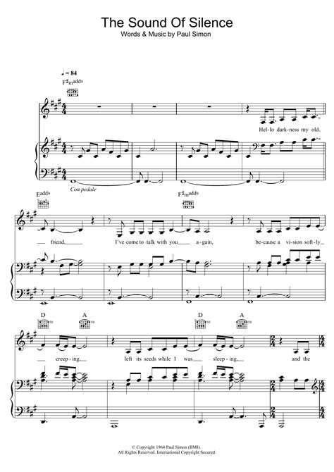 The Sound Of Silence Piano Vocal And Guitar Chords Right Hand Melody