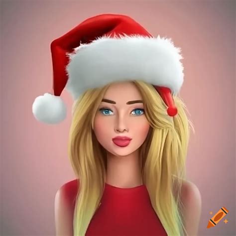 Blonde Woman With A Santa Claus Hat