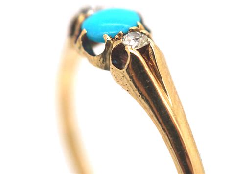 Edwardian 18ct Gold Turquoise Diamond Ring 387 O The Antique