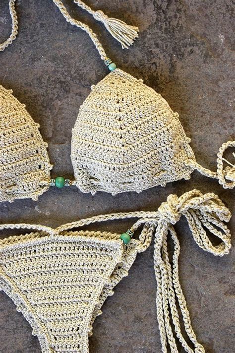 Gold Glitter Bikini Set Brazilian Bikini Set Triangle Etsy Crochet