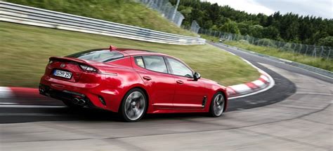 2018 Kia Stinger Red Side Back View On A Tracko Vandevere Kia