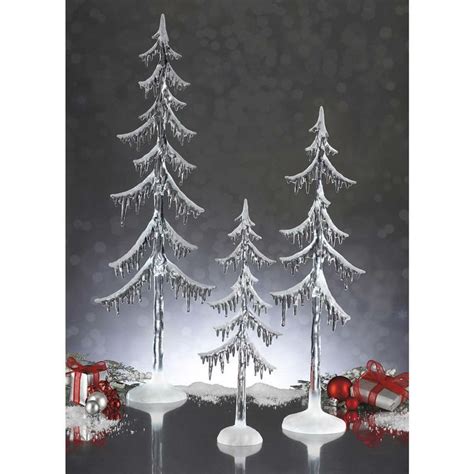 Indoor 3 Pc Christmas Acrylic Trees Table Top Mantle Display Led Shining Lights Unbranded