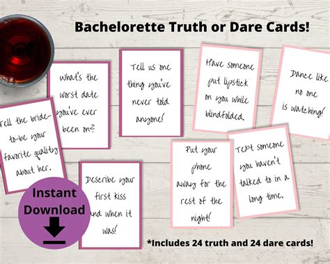 Bachelorette Party Truth Or Dare Game Printable Truth Or Drink Cards