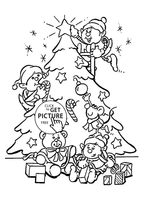 The coloring pages are not only free but they also consist of a variety of things your child can draw such as christmas decorations, santa clause, candy cans, stockings, santa's reindeers, presents and more. Christmas tree and elves coloring pages for kids ...