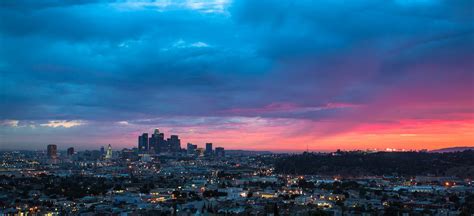 Los Angeles City Skyline At Dusk Visit California California Travel