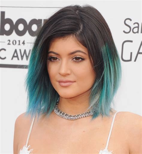 kylie jenner tweaked her blue hair color from turquoise to peacock blue glamour