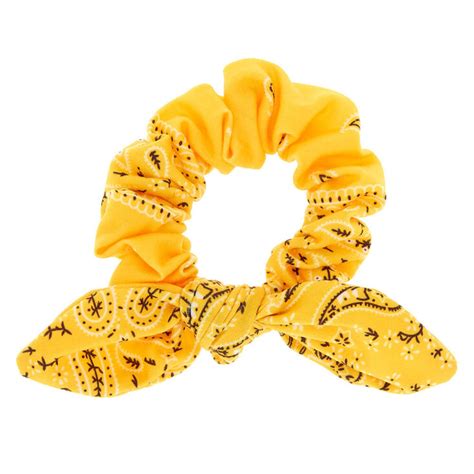 Paisley Print Bandana Bow Hair Scrunchie Yellow Icing Us
