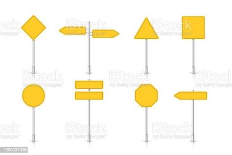 Mockup Yellow Traffic Sign Isolated On White Background Set Of Road