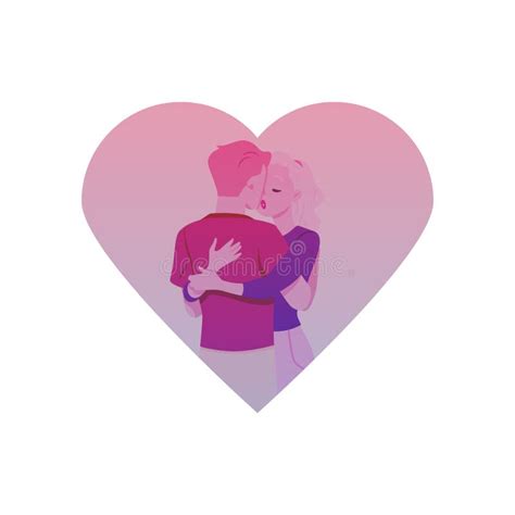 Kissing Young Couple In Heart Shape Flat Style Vector Illustration