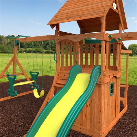 Cedar Wood Swing Set Kids Playground Outdoor Backyard Fort Slide Play