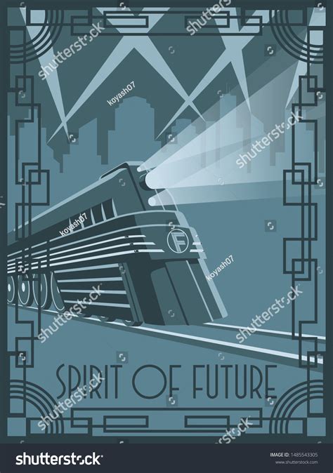 Spirit Future Train Art Deco Poster Stock Vector Royalty Free
