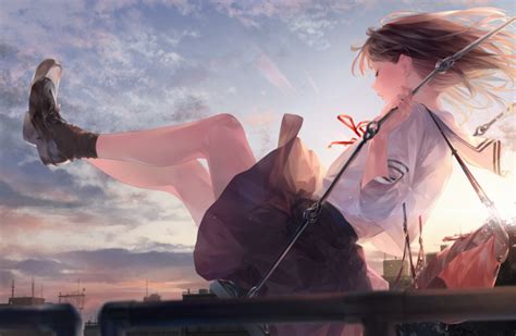 Wallpaper Id Anime Girls Sailor Uniform Sunset Swings