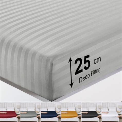 Satin Stripe Cm Deep Elastic Fitted Sheet Bedsheet Super Soft Mattress Cover All Uk Size On Onbuy