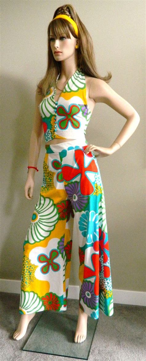 1960 S Austin Powers Flower Power 3 Piece Palazzo Pant Suit S Vintage Clothes Women Fashion