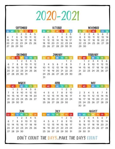Printable School Year Calendar At A Glance 2021 2022 Wall Calendar