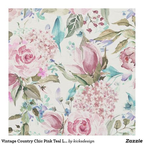 Elegant repeating surface pattern perfect for web and print purposes. Vintage Country Chic Pink Teal Lavender Floral Fabric ...