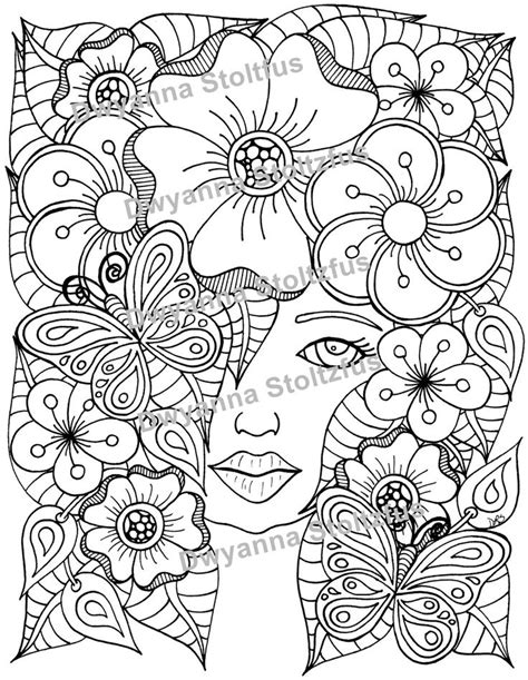 The Flower Girl Coloring Page  Etsy Decoración De Unas Bordado