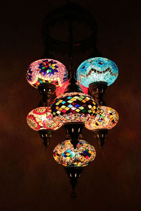 Multicolour Turkish Mosaic Hanging Lamp Light Hand Made 7 Large Globe