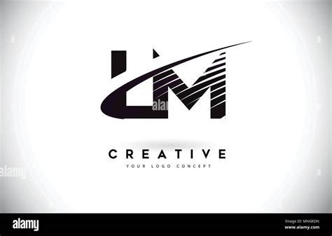 Lm L M Letter Logo Design With Swoosh And Black Lines Modern Creative