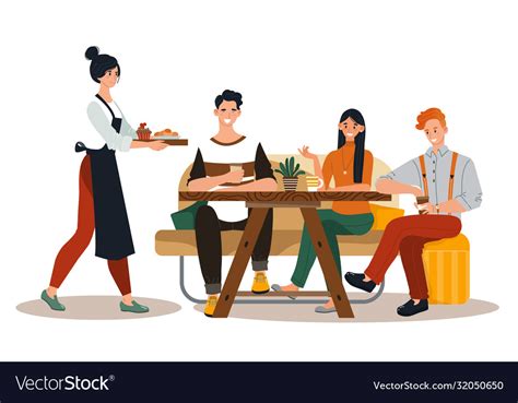 Group Friend Together Eat In Restaurant Character Vector Image