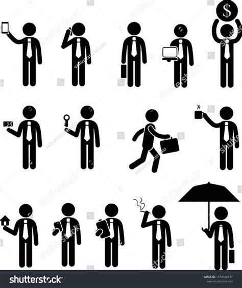 Stick Figure Business With Various Of Objects Stickman Icons Set Ad