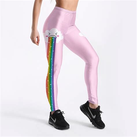 Rainbow Clouds Printed Sweet Style Women Fitness Pink Leggings Fashion