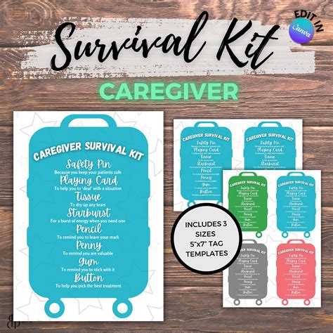 Editable Diy Caregiver Survival Kit Tags Personalize Your Caregiving