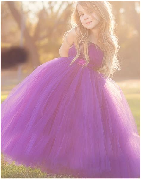 Cute Girls Purple Long Tutus Dress Kids Handmade Fluffy Tulle Princess