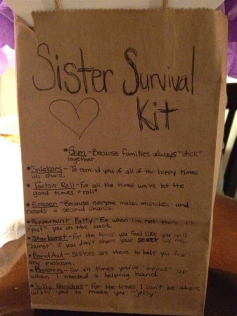 Check spelling or type a new query. Sister survival kit | Diy gifts sister, Sister gifts diy ...