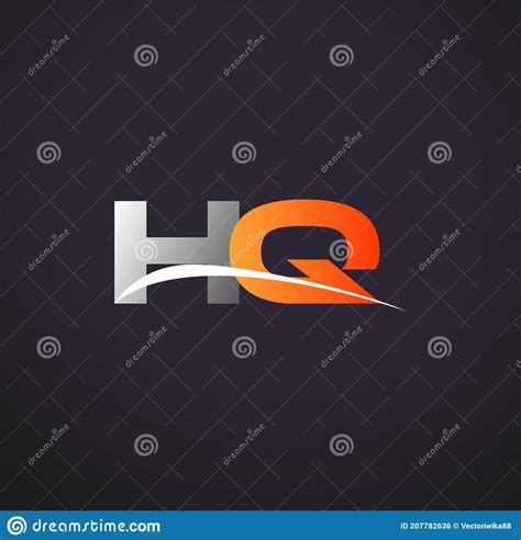 Initial Letter Hq Logotype Company Name Colored Grey And Orange Swoosh