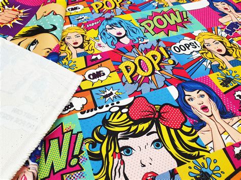 Pop Art Comic Book Fabric By The Meter Colorful Retro Comic Etsy