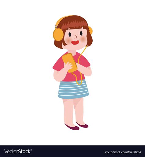 Cute Cartoon Little Girl Listening Music In Vector Image