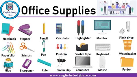 Office Supplies Names English Study Here