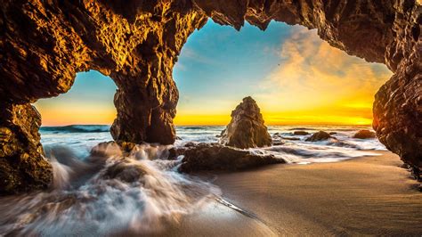 Desktop Wallpaper Coast Sea Waves Cave Nature Hd Image