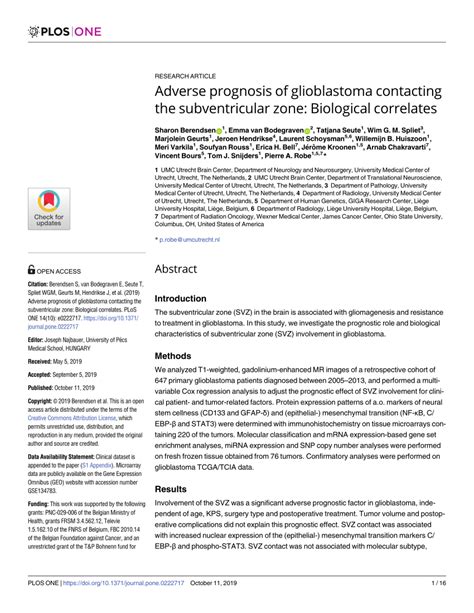 Pdf Adverse Prognosis Of Glioblastoma Contacting The Subventricular