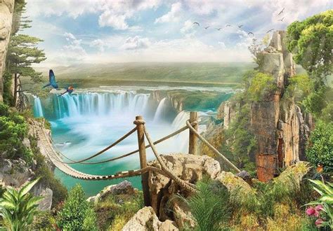 Painted Wall Mural Waterfalls And Nature 10515