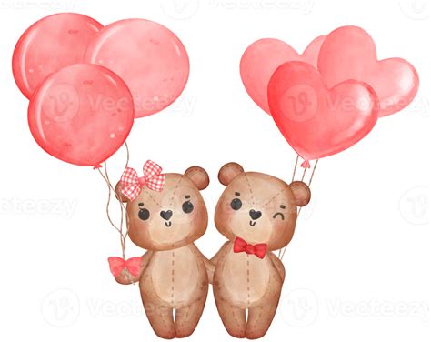 Cute Two Teddy Bears Valentine Character Cartoon Watercolour 15310949 Png