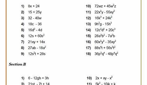 factoring practice worksheet 8th grade