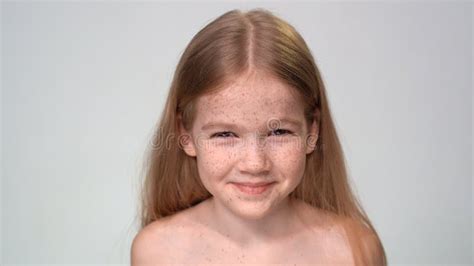Little Girl With Freckles Blond Hair Is Smiling Stock Photo Image Of