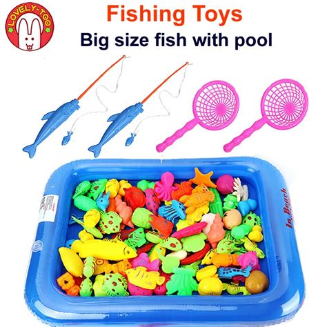 12pcs Magnetic Fishing Toy Big Size With Nets Rod 3d Fish Plastic