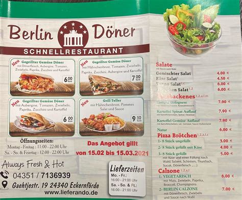 Speisekarte von Berlin Döner restaurant, Eckernförde