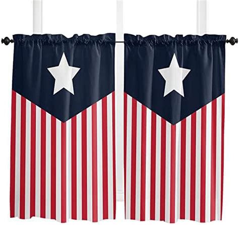 Independence Star Stripe Freedom National Flag Window Tier Curtains 36 Inches Long Set Of 2