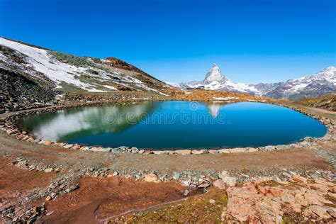 Riffelsee Lake And Matterhorn Switzerland Stock Photo Image Of