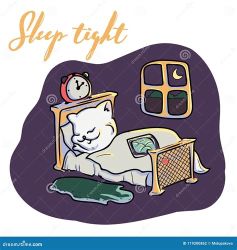 Funny Cat Sleeps In Bed Stock Illustration Illustration Of Home