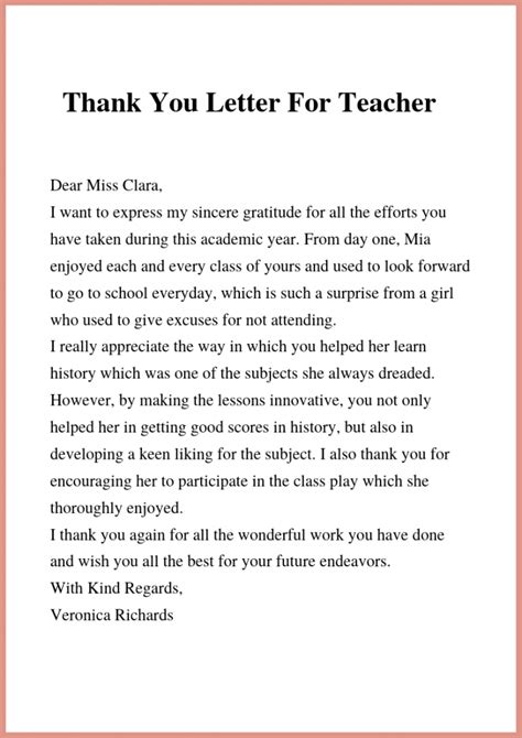 Thank You Letter To Teacher And Principal Letter To Teacher Teacher