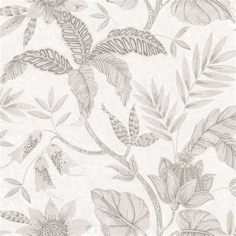 Rainforest Leaves Wallpaper In Ivory And Daydream Grey From The Boho R