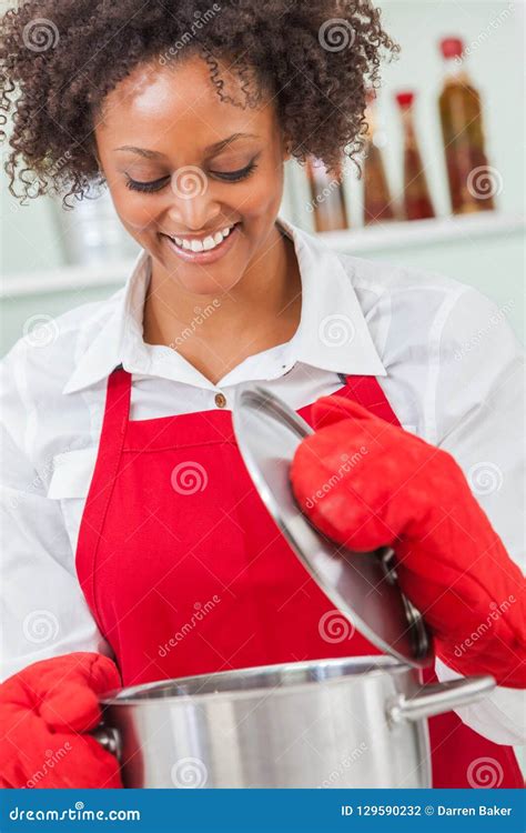 Mixed Race African American Woman Cooking Kitchen Stock Photo Image