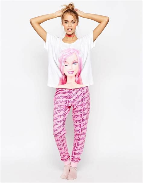 Asos Winking Barbie Tee And Long Leg Pajama Set At Asos Pajama Set Cute Girl Outfits Graphic
