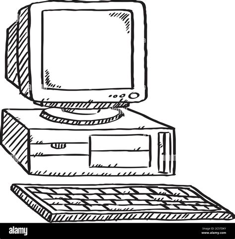 Black And White Doodle Of Retro Computer Hand Drawn Doodle Vector