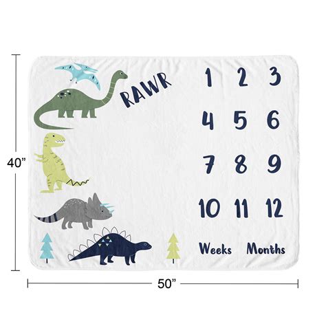 Mod Dinosaur Blue And Green Collection Monthly Milestone Baby Blanket